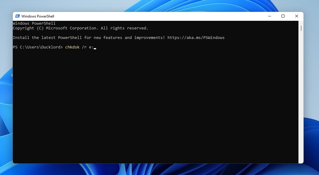 chkdsk in Windows PowerShell
