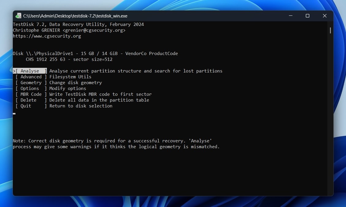 Select “Analyse”