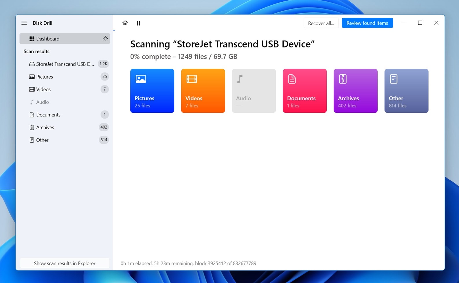 Click Review found items