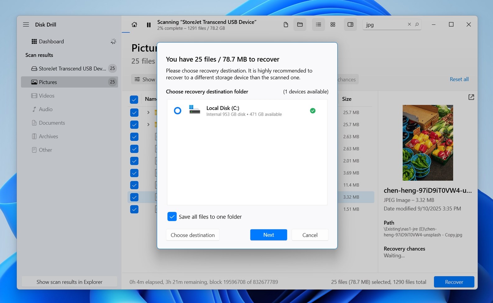 Choose where you want to store the files