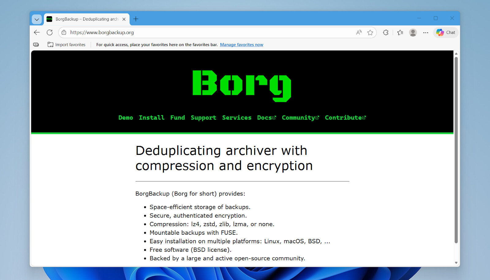 BorgBackup command-line backup tool