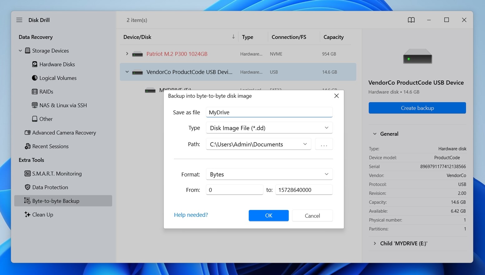Byte-to-byte Backup section