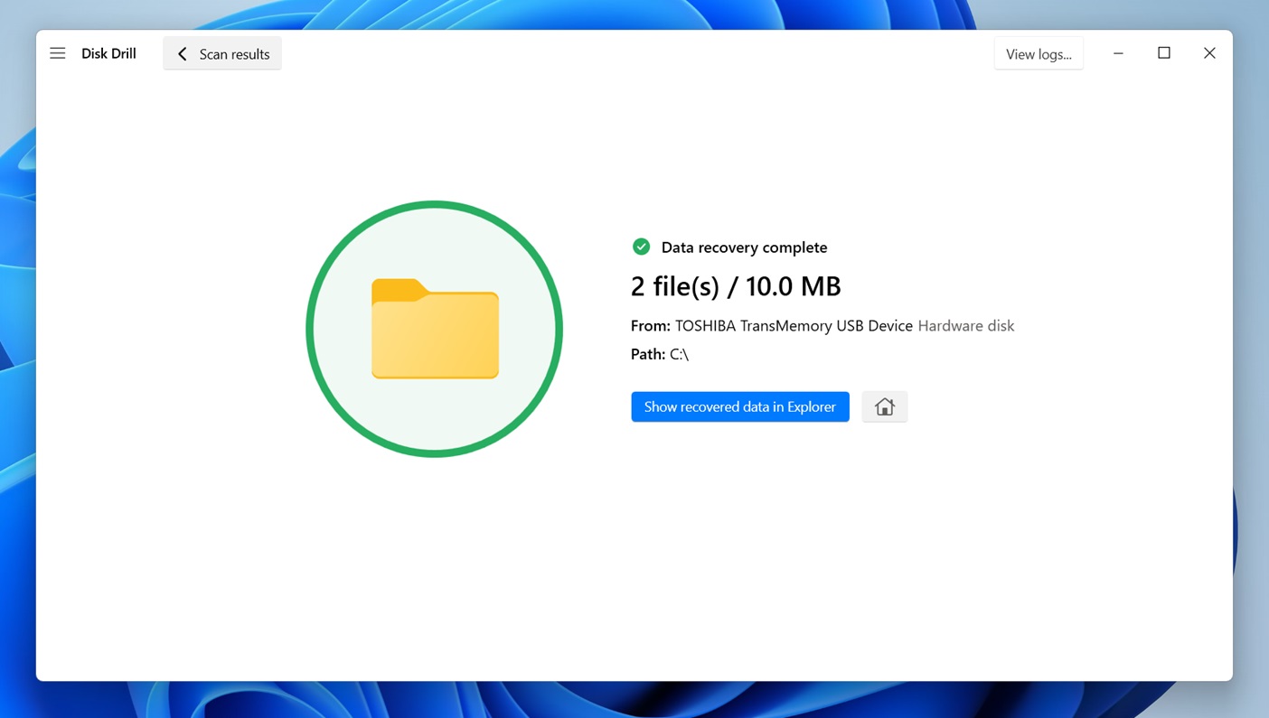 Disk Drill 6 data recovery complete screen
