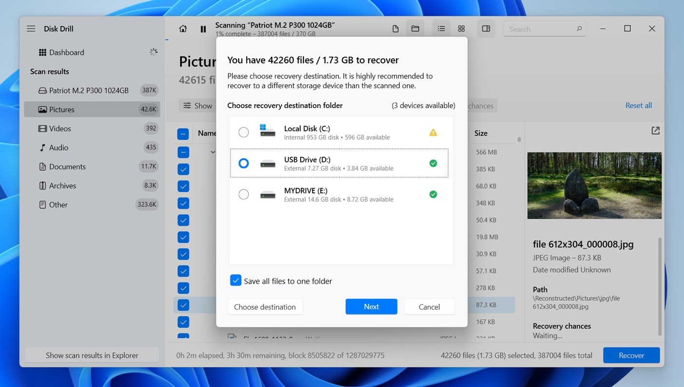 Disk Drill 6 pictures recovery destination