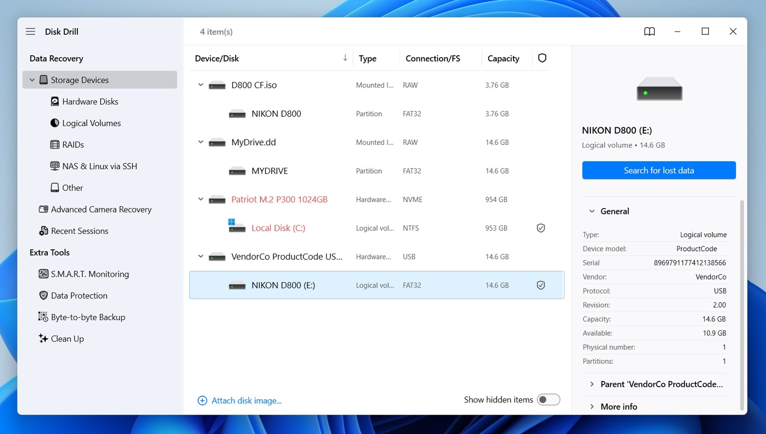 Disk Drill for Windows user interace