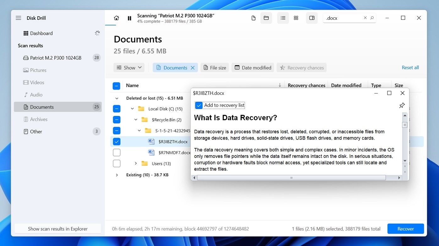 Disk Drill recover Word document
